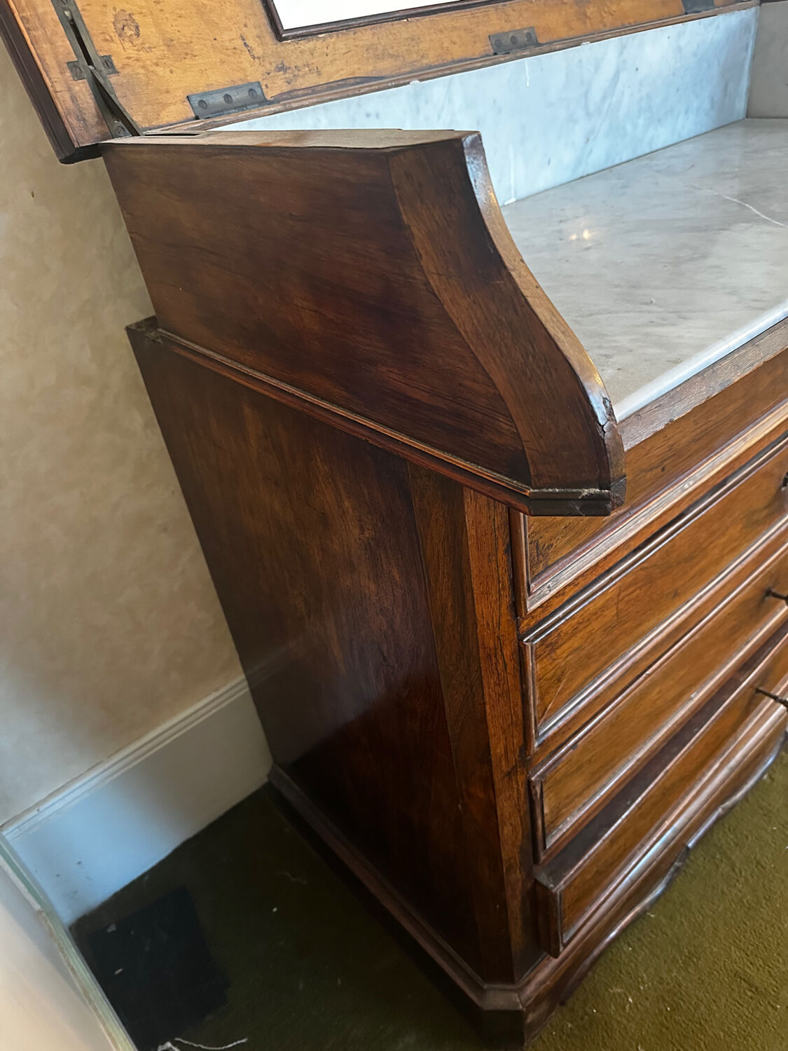 19th-century walnut and marble toilet commode in Louis Philippe style
