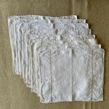 Set of 8 antique placemats embroidered and monogrammed "JS" - white - 42x35 cm - linen