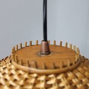 Adjustable mid-century wooden wall lamp with rattan shade, 1970s
