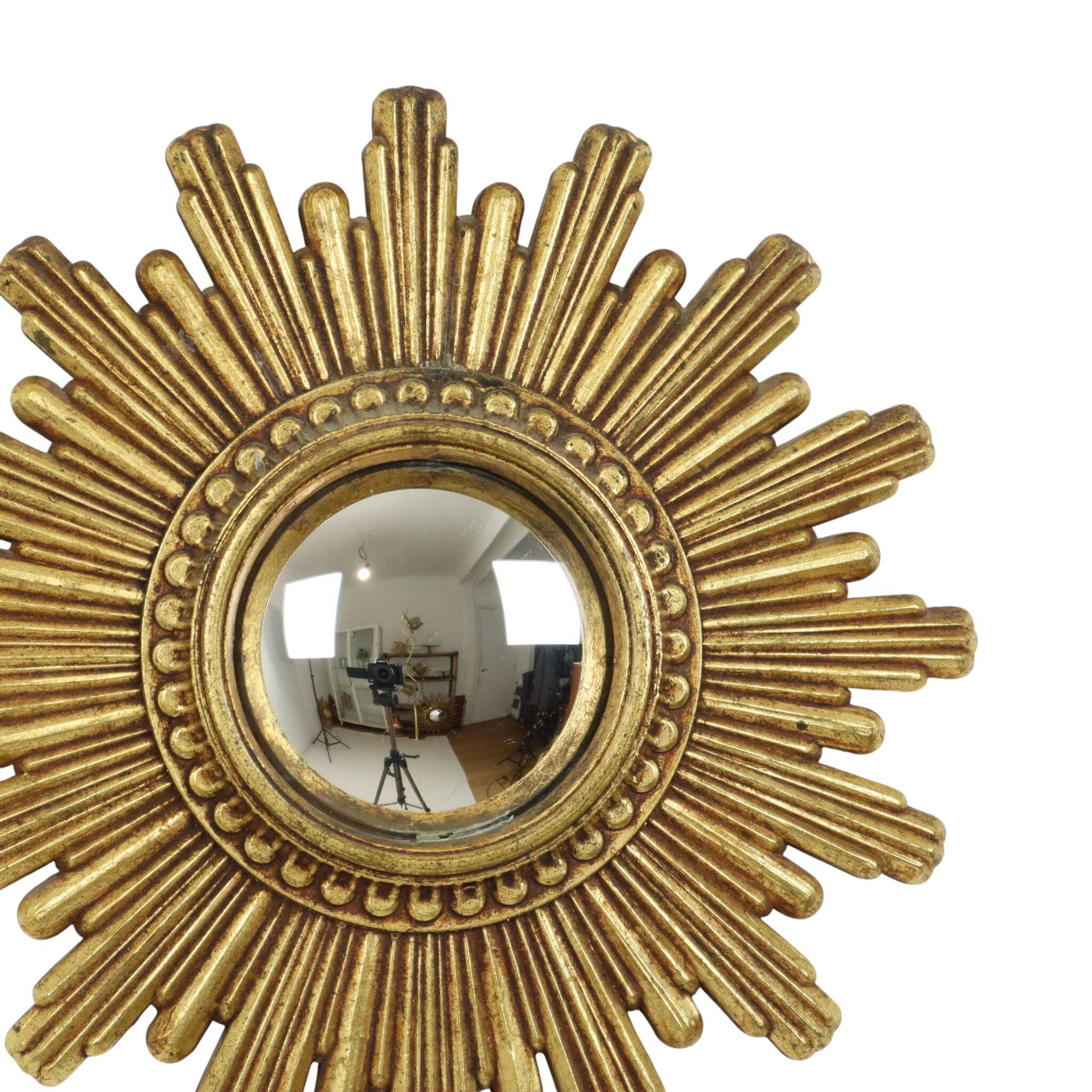 Vintage Sunburst Mirror Gold Convex 24cm