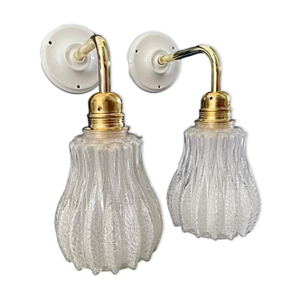 Set of two new electrified glass and ceramic sconces