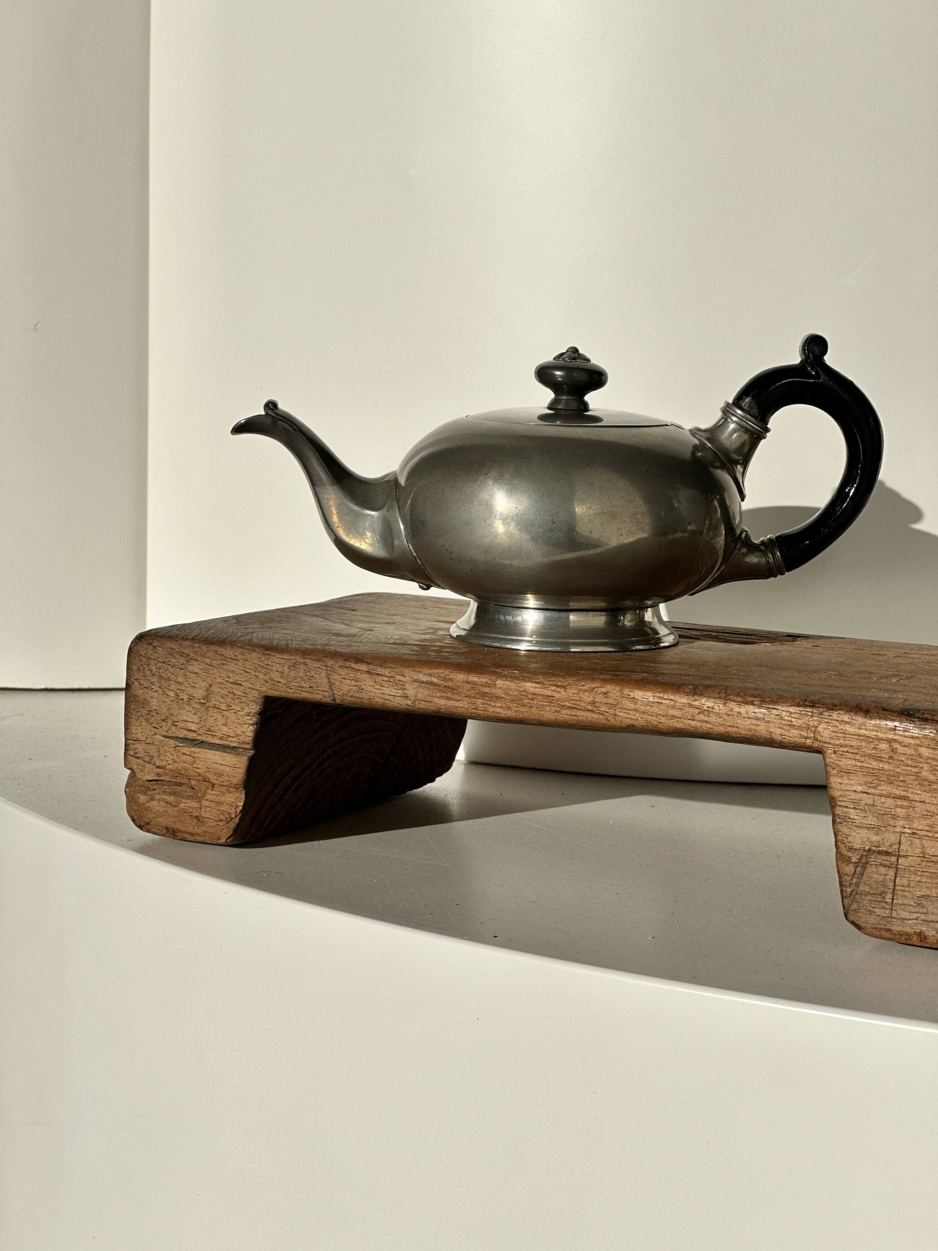 Small teapot, pewter coffee pot flattened oval shape