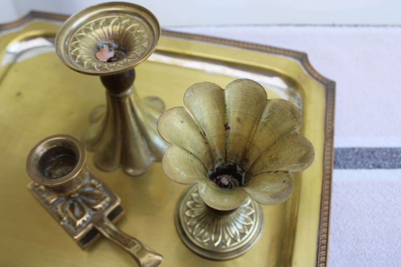 Pair of golden candle holders