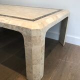 Coffee table made of marble plates with inlay of a brass net. French Work