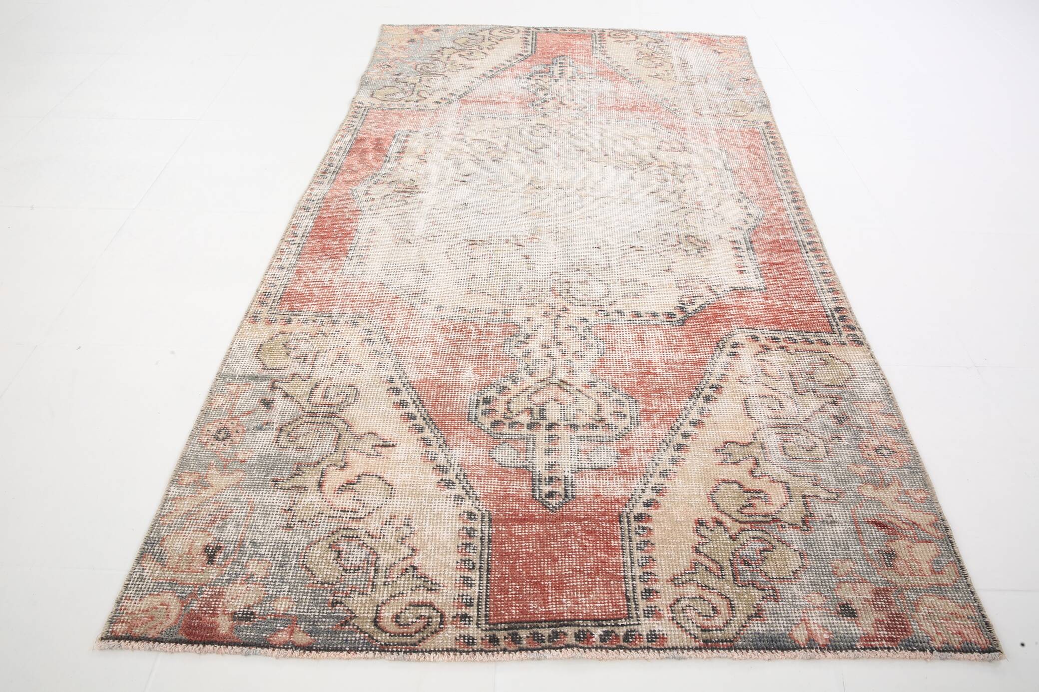 3x6 Rug For Laundry Room Red Beige Antique Vintage Rug, 110x193Cm SK 2797