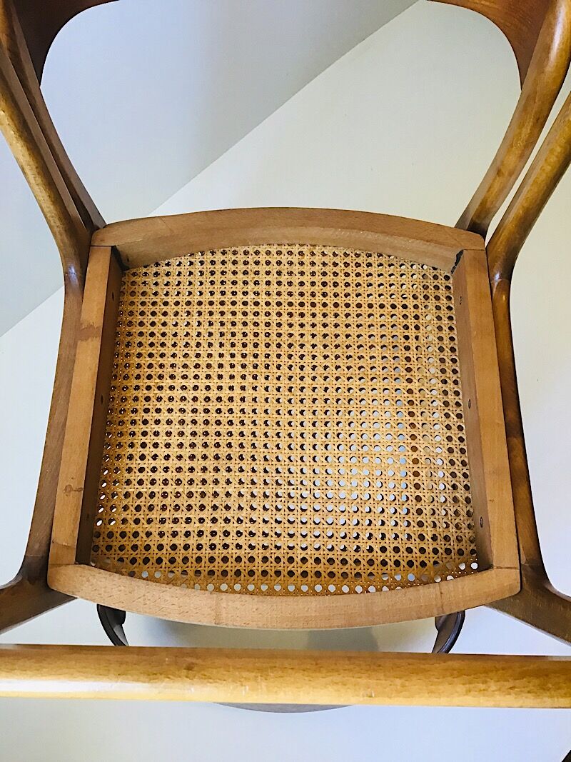Set de 6 chaises traîneau cannées baumann, années 60