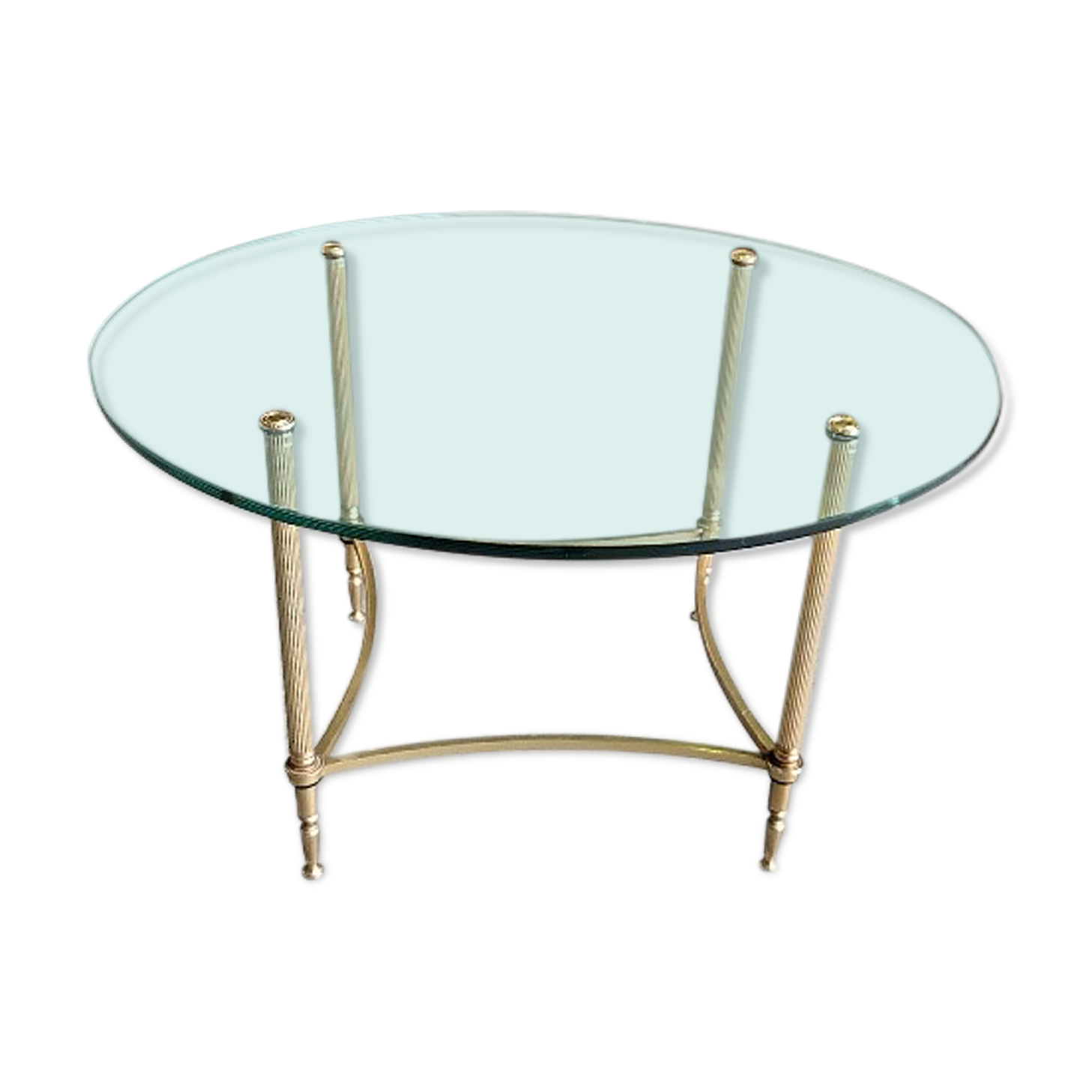 Coffee table round glass tray and brass legs