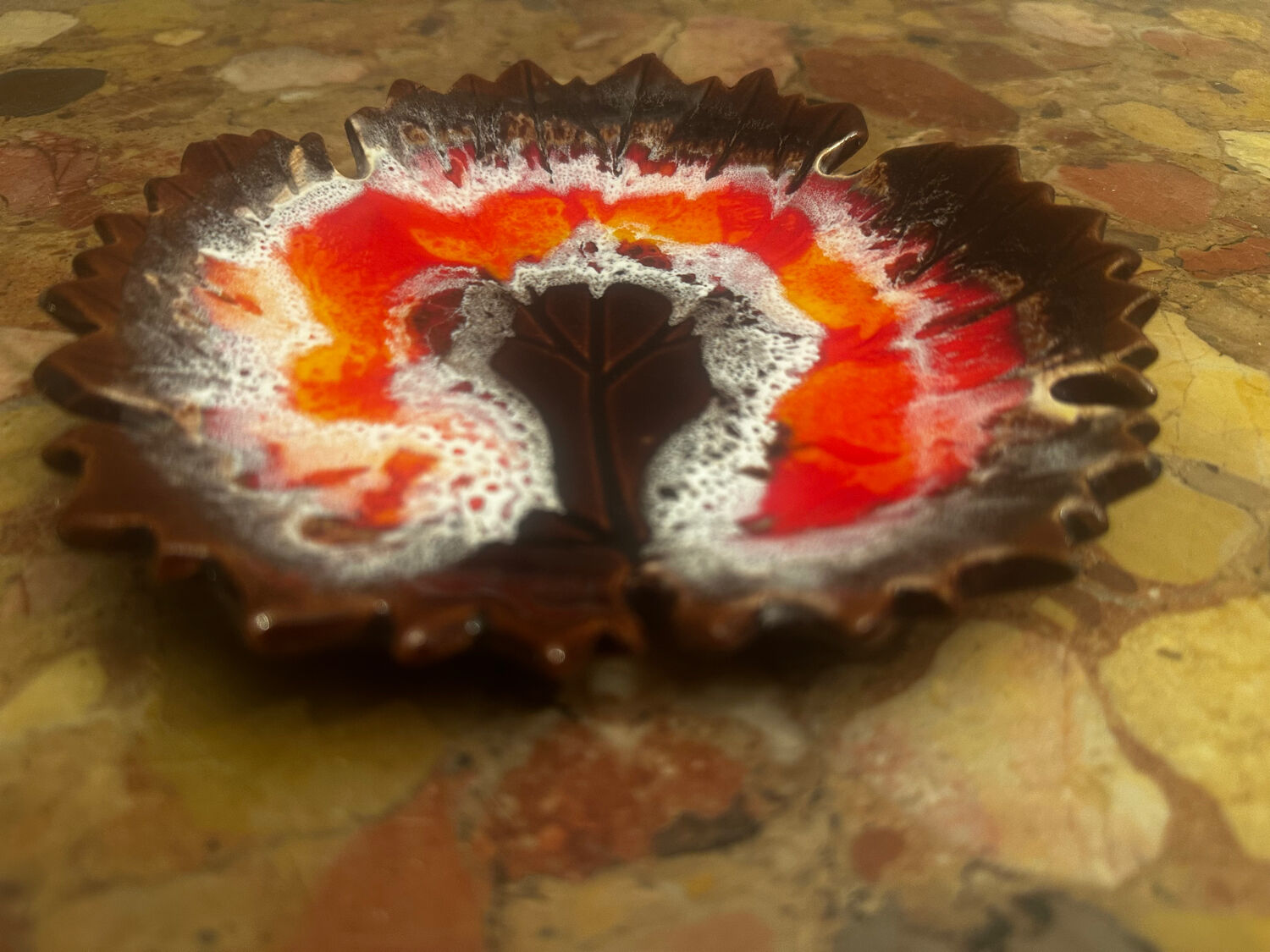 Leaf-shaped ceramic catchall from the 1960s.