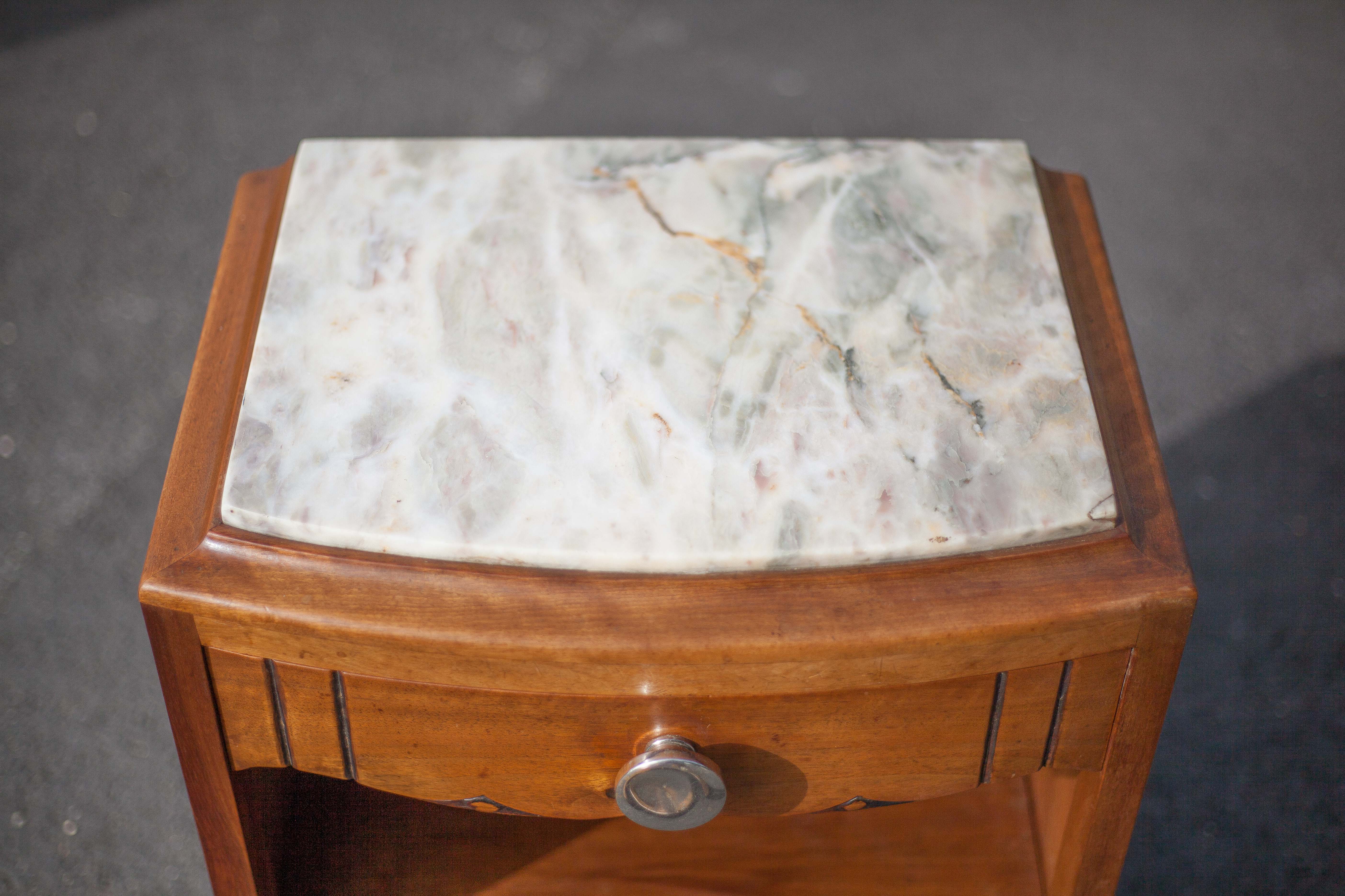 Bedside table, wooden nightstand with marble plate, art deco furniture, vintage furniture