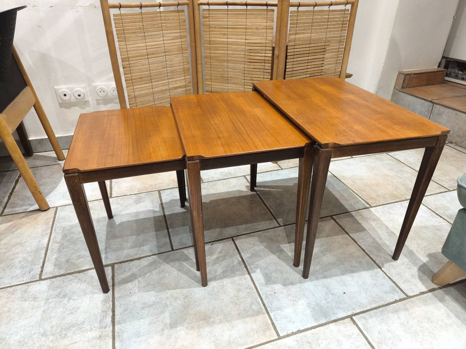 Vintage Scandinavian nesting coffee table in solid teak