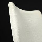 Fauteuil haut de salon vintage en teck et tissu bouclé blanc du milieu du siècle norvégien, années 1960