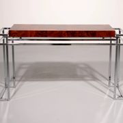 Table console en chrome et bois d'Aldo Tura, années 1970