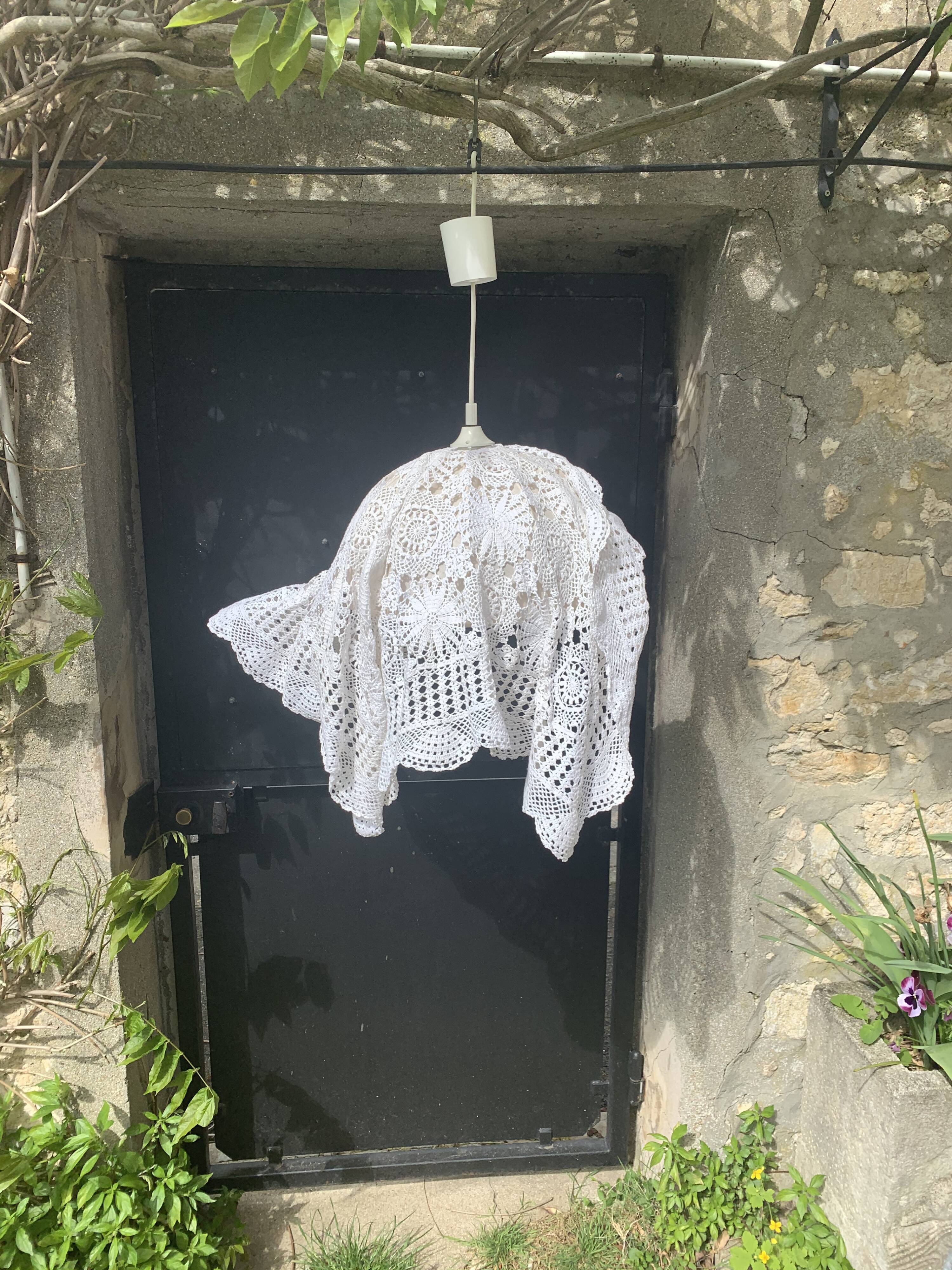 Hanging lamp dressed in vintage crochet 1970