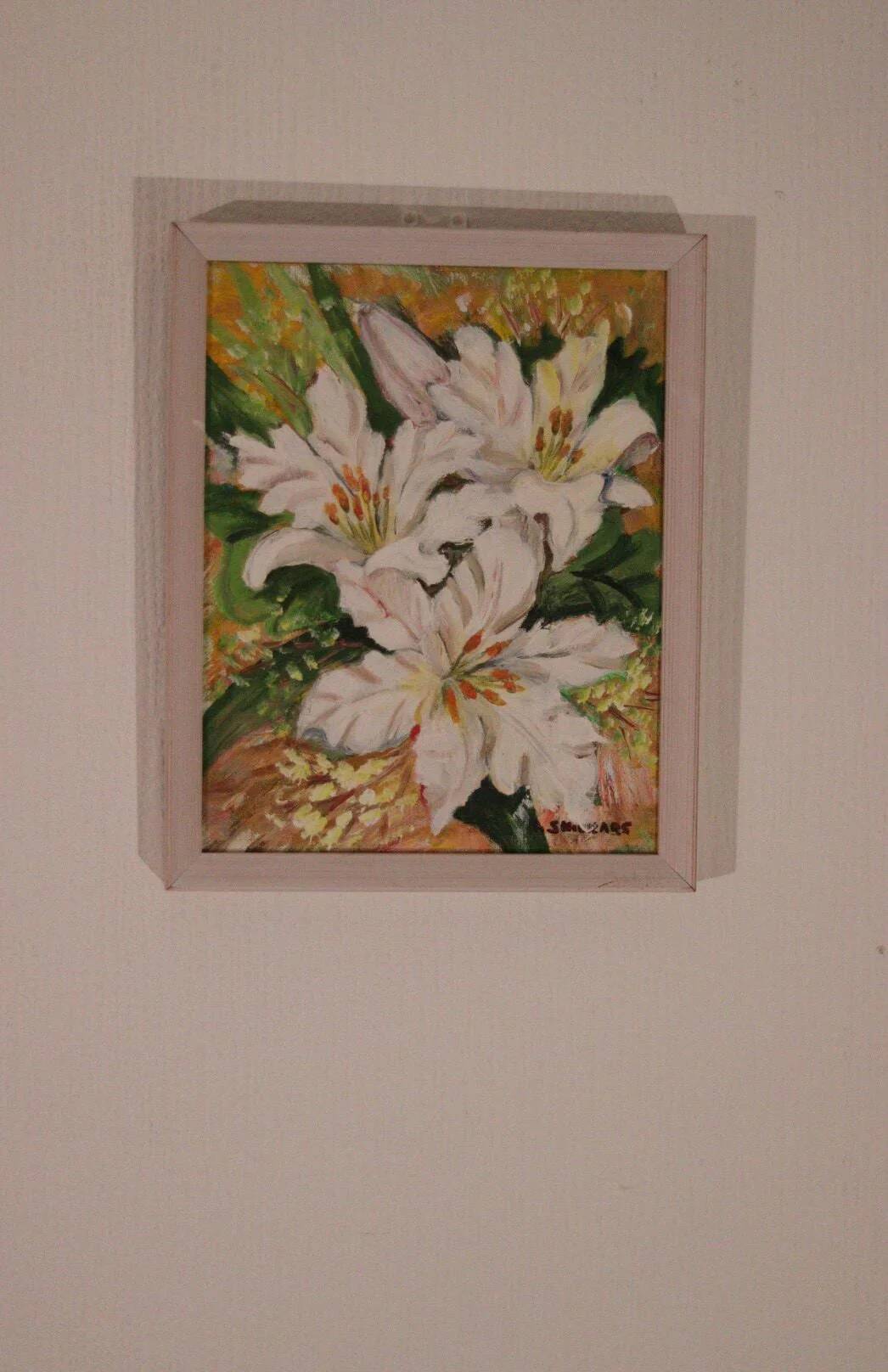Original Swedish oil on panel from the mid-century – white lilies