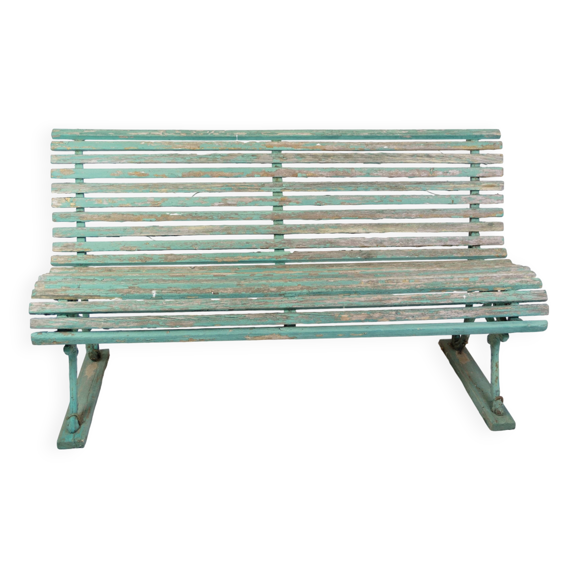 Antique French Park Benches Painted In Greenish Color From 1930s