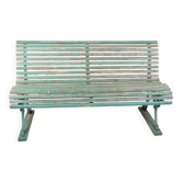 Bancs de parc français antiques peints en couleur verdâtre des années 1930