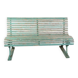 Bancs de parc français antiques peints en couleur verdâtre des années 1930