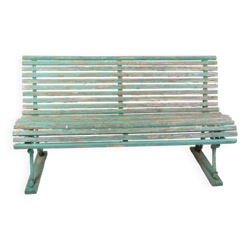 Antique French Park Benches Painted In Greenish Color From 1930s