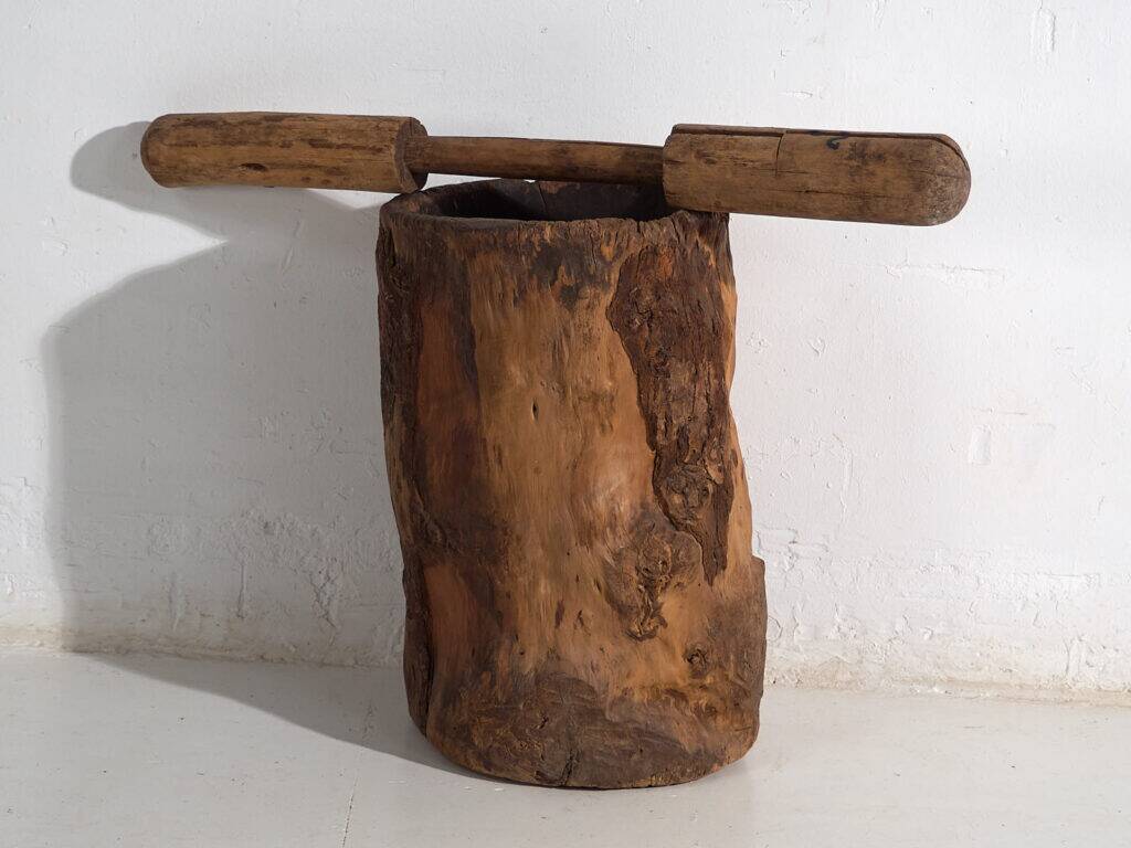 Large antique wabi-sabi style mortar and pestle (c.1920) #78