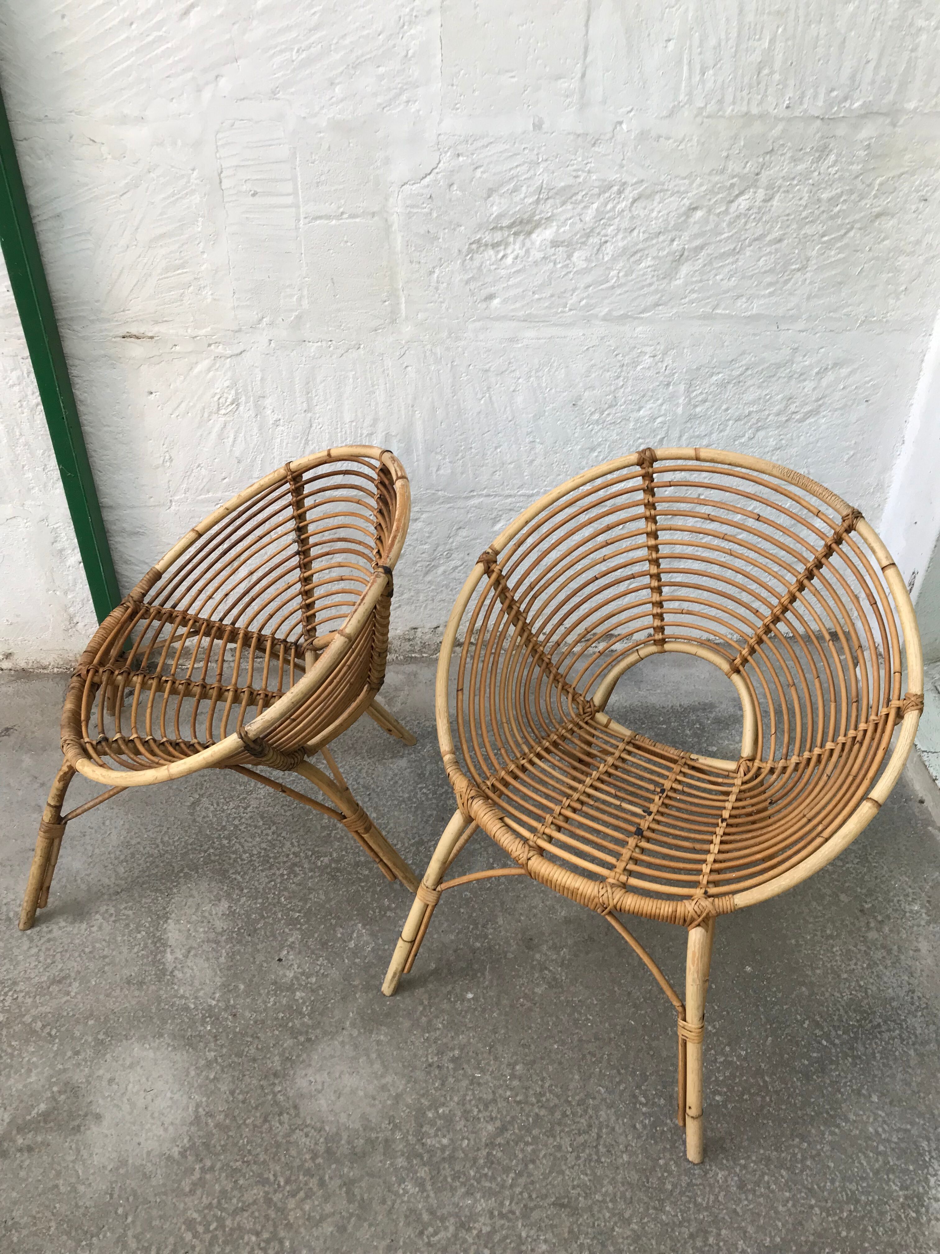 Paire de fauteuils en rotin