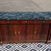 Flamed mahogany enfilade with sea green marble in Empire style.