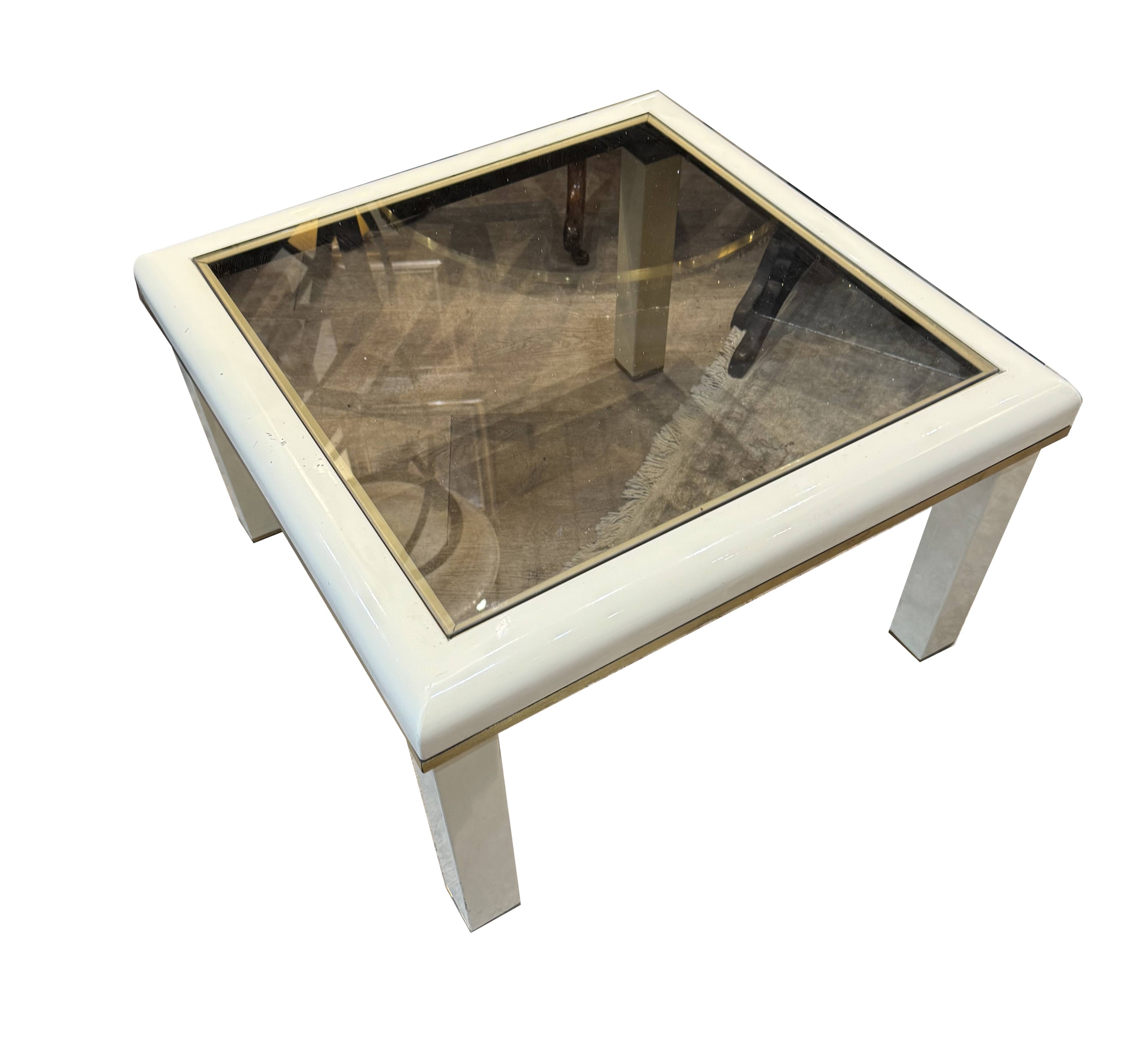 Lacquered metal pedestal table from the 70s