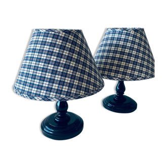Pair of turned wooden bedside lamps