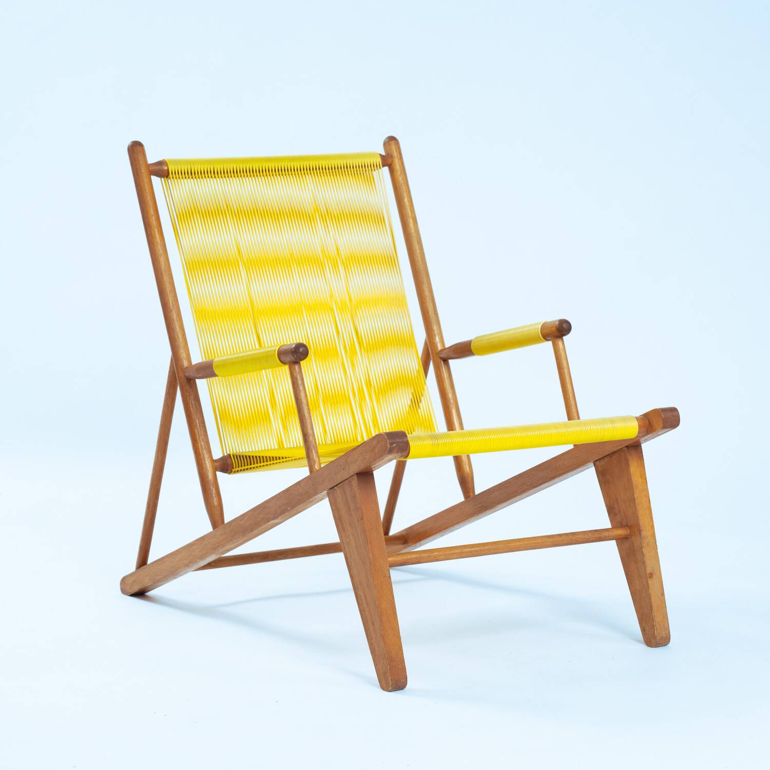 2 Yellow Spaghetti Armchairs in Beech, Garden Lounge Chairs, 1960s