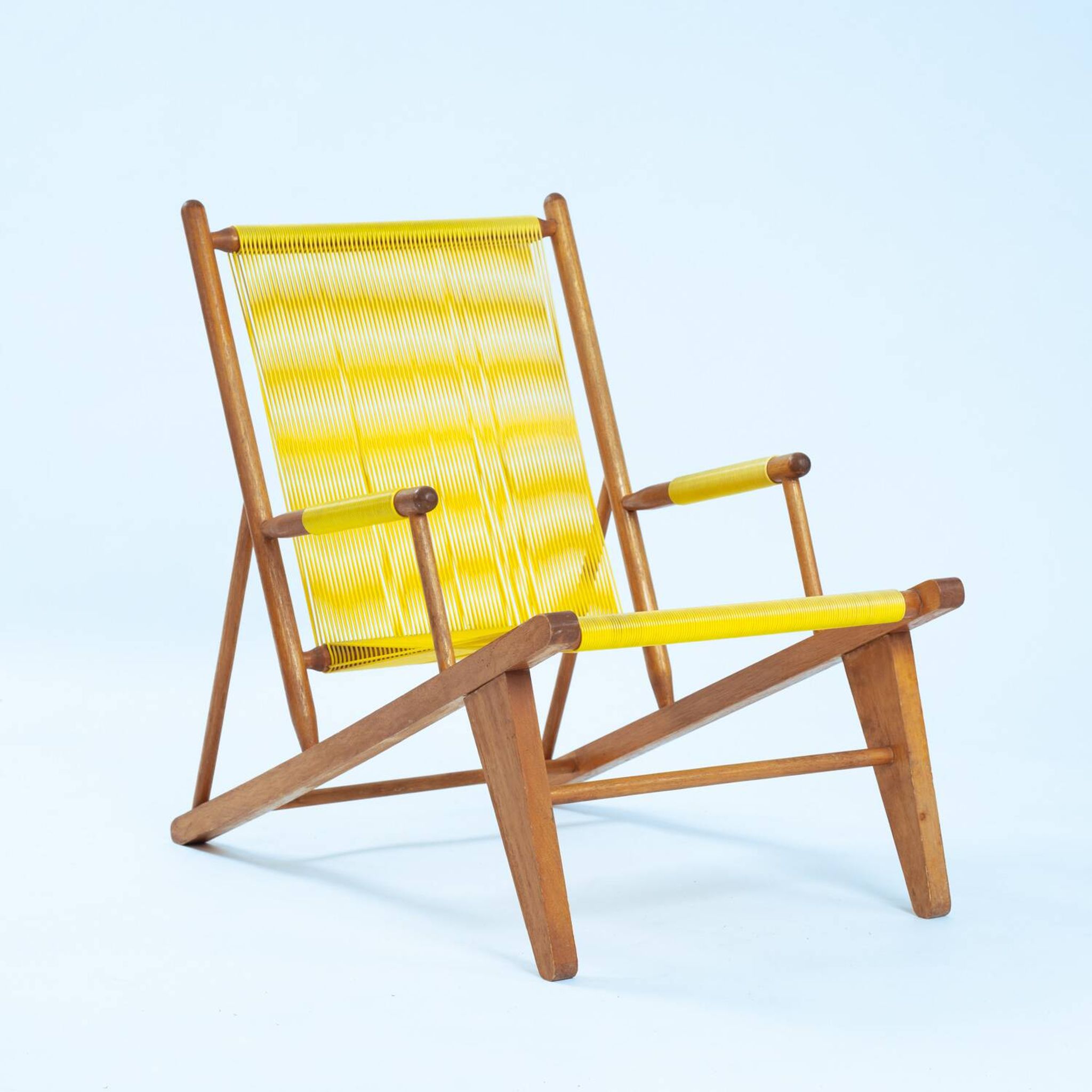 2 Yellow Spaghetti Armchairs in Beech, Garden Lounge Chairs, 1960s