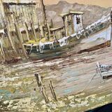 Marine - fishing port at dusk. Signed C.Robert