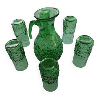 Orangeade service green molded glass bubbles decor