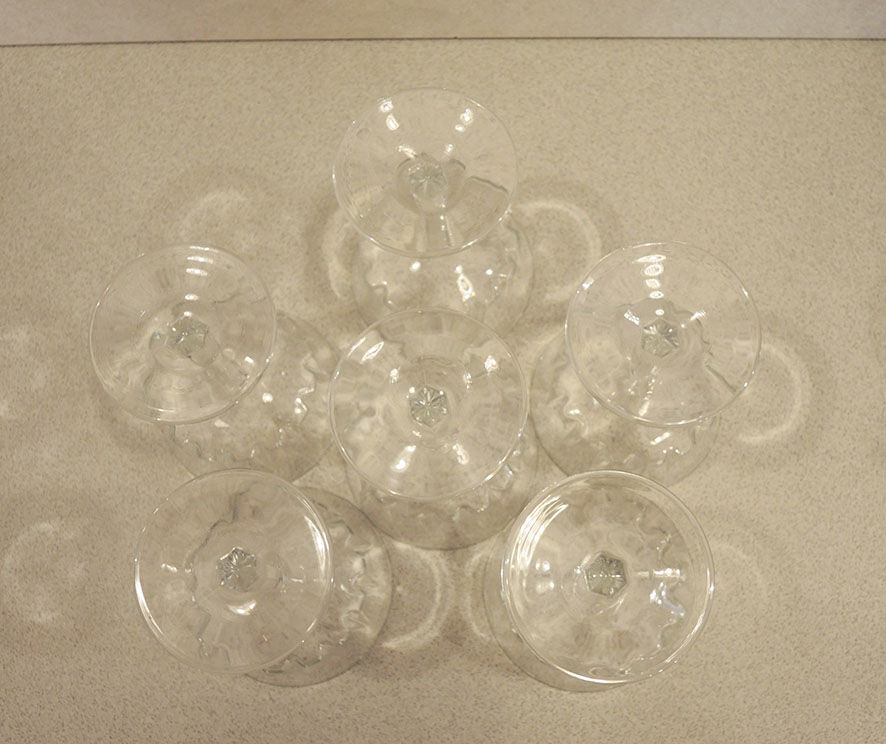 6 old glass champagne glasses