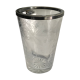 Vase en cristal ciselé avec cerclage en métal argenté