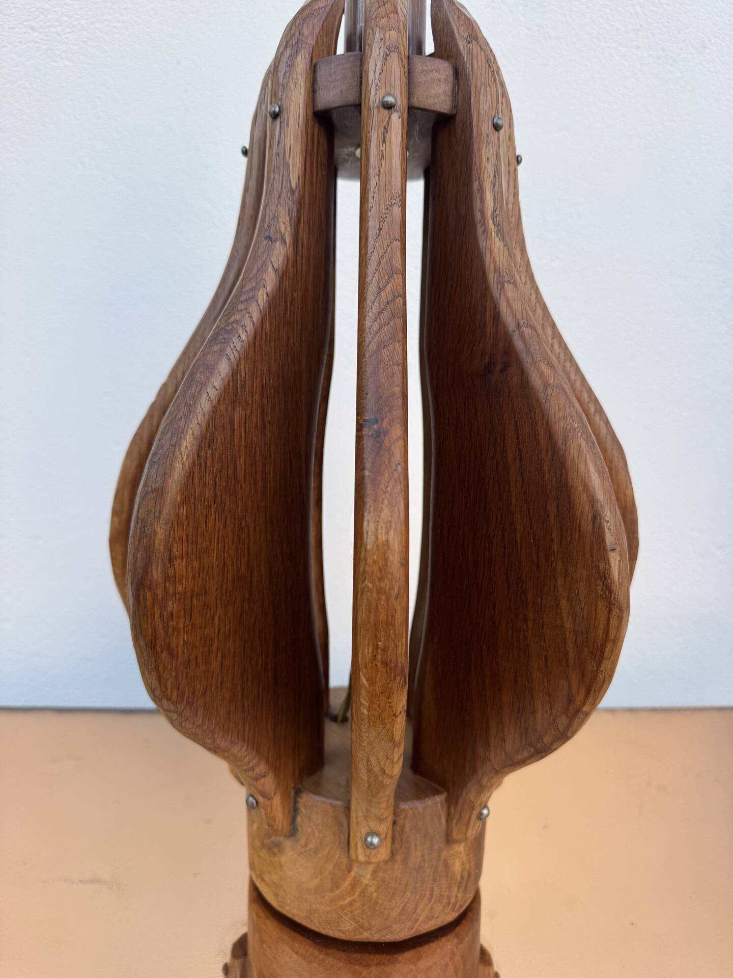 Brutalist teak wood lamp from the 1960s.