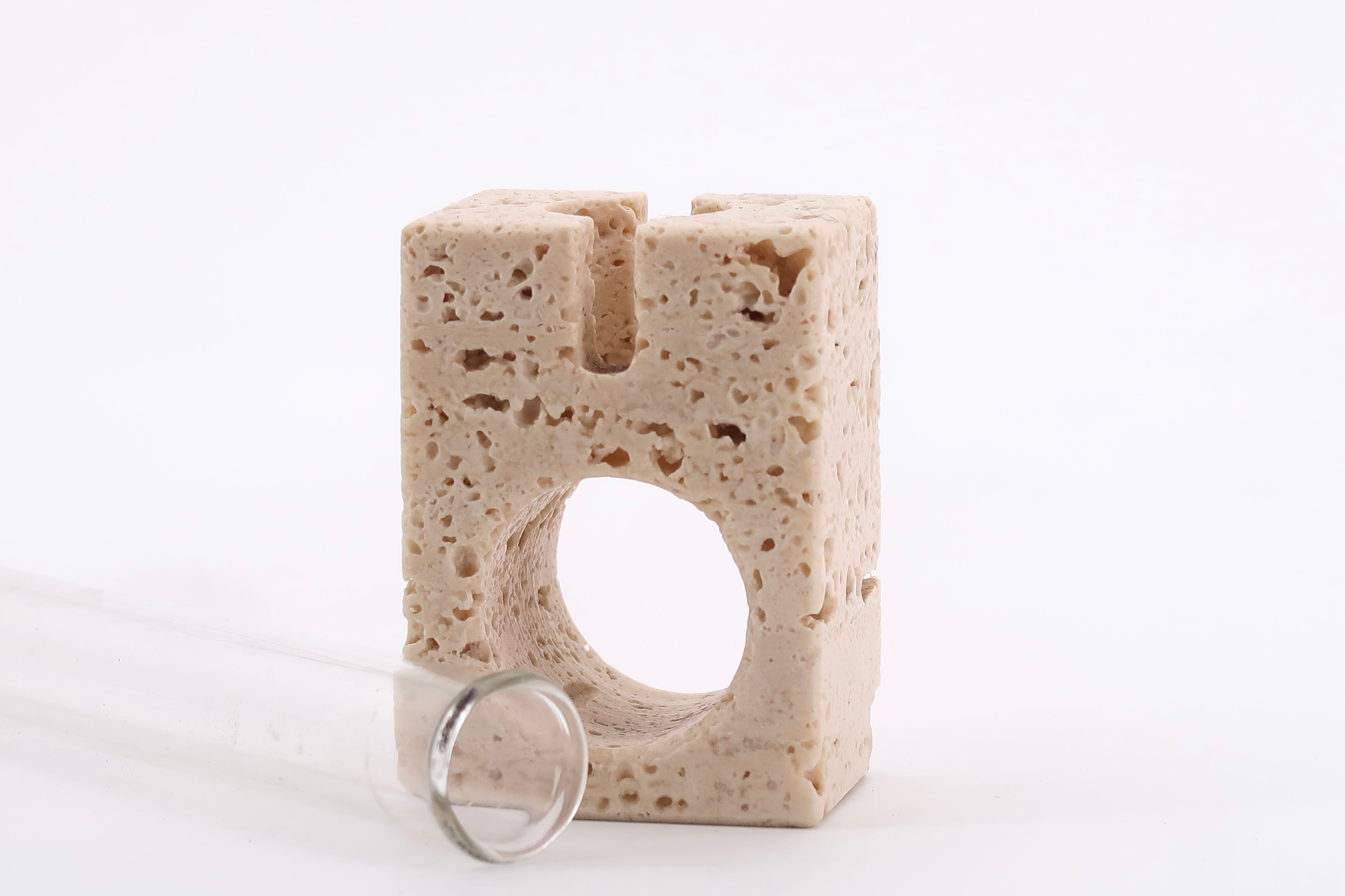 Travertine soliflore vase with glass tube, 1970s