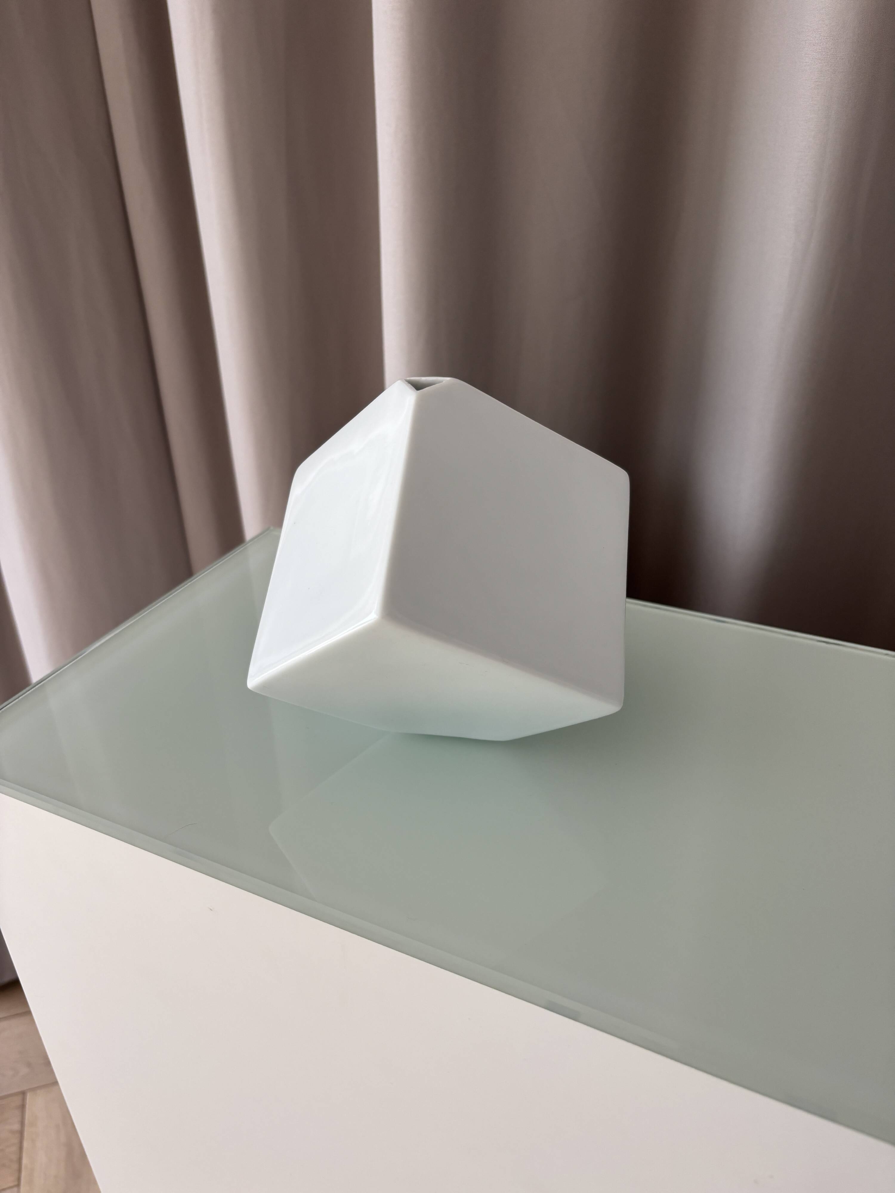 Vintage Jingdezhen Porcelain Bud Vase | White Geometric Minimalist Vase