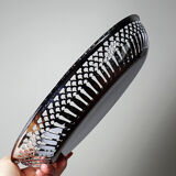 Oval openwork bread basket in silver-plated metal, vintage 1950s-70s.