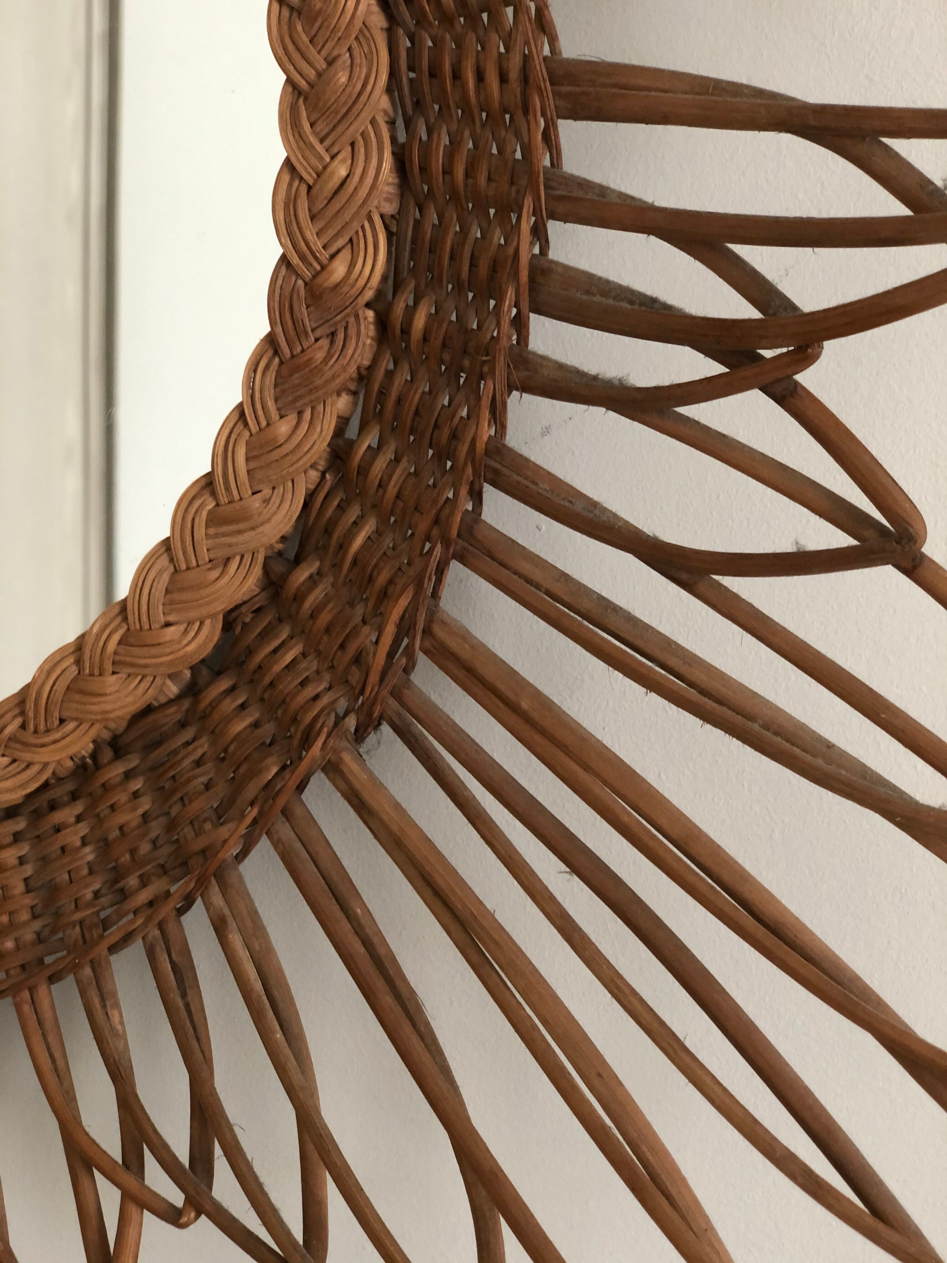 Rattan mirror 80 cm in diameter - vintage 1960
