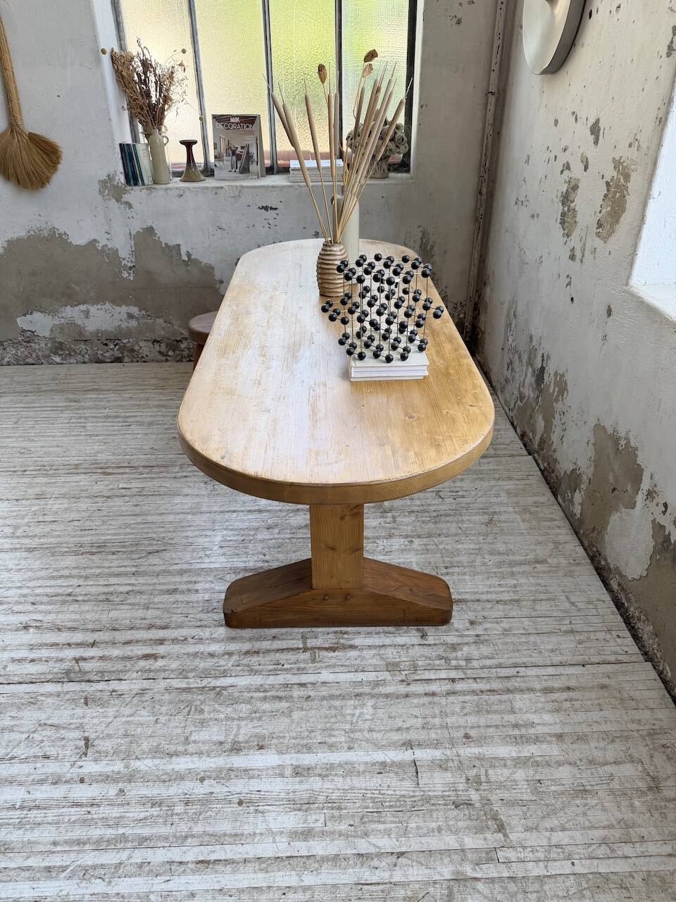 Brutalist pine oval table