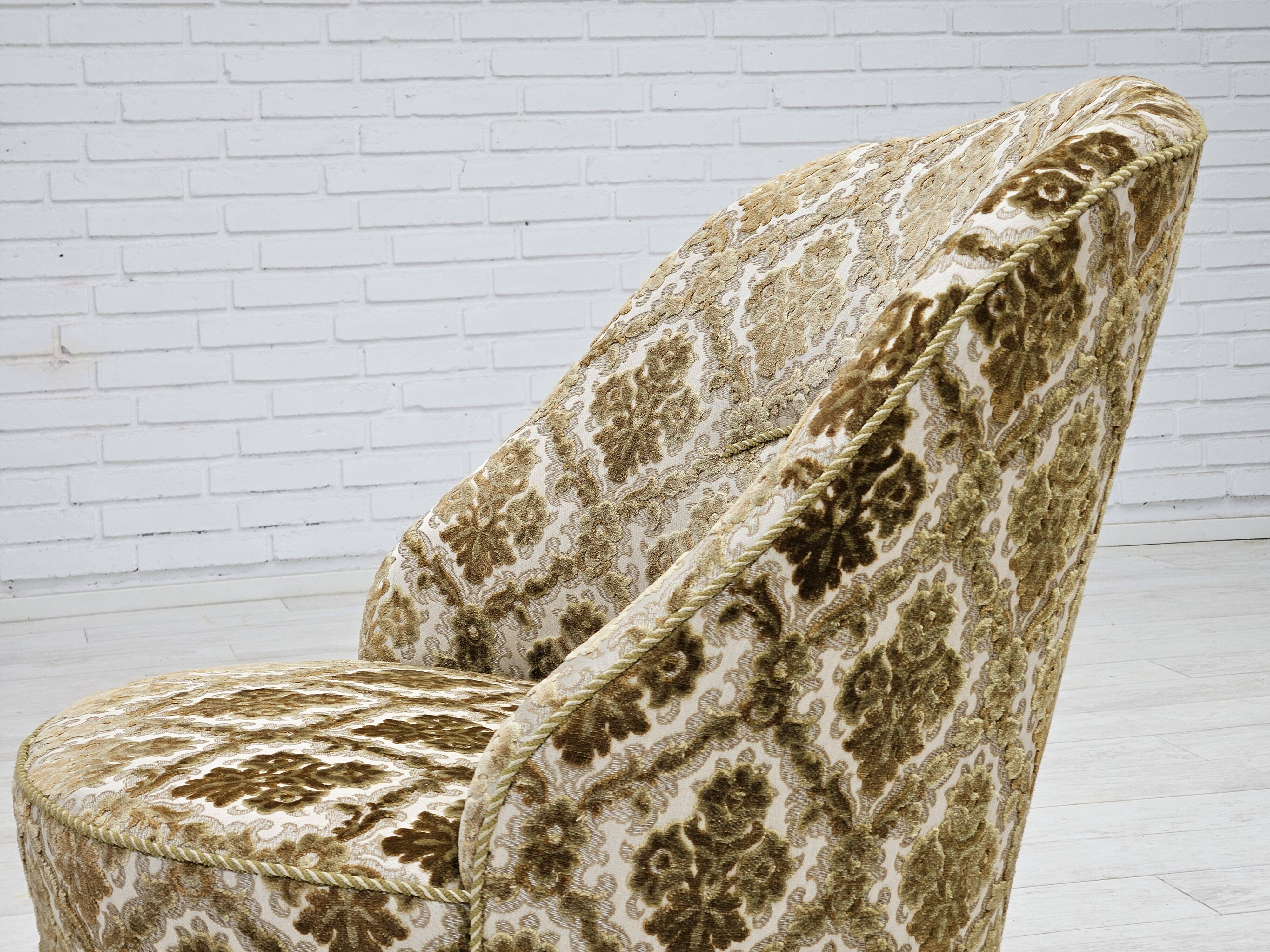 1950s, Danish easy chair, furniture velour, ash wood legs.