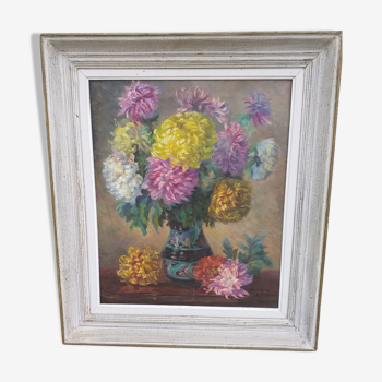 Old painting flower bouquet painting signed