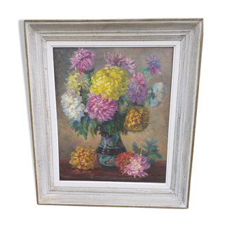 Old painting flower bouquet painting signed