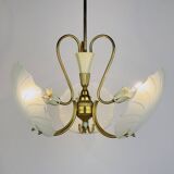 Antique brass and glass chandelier in the style of Pietro Chiesa for Fontana Arte, Italy, 1930s.