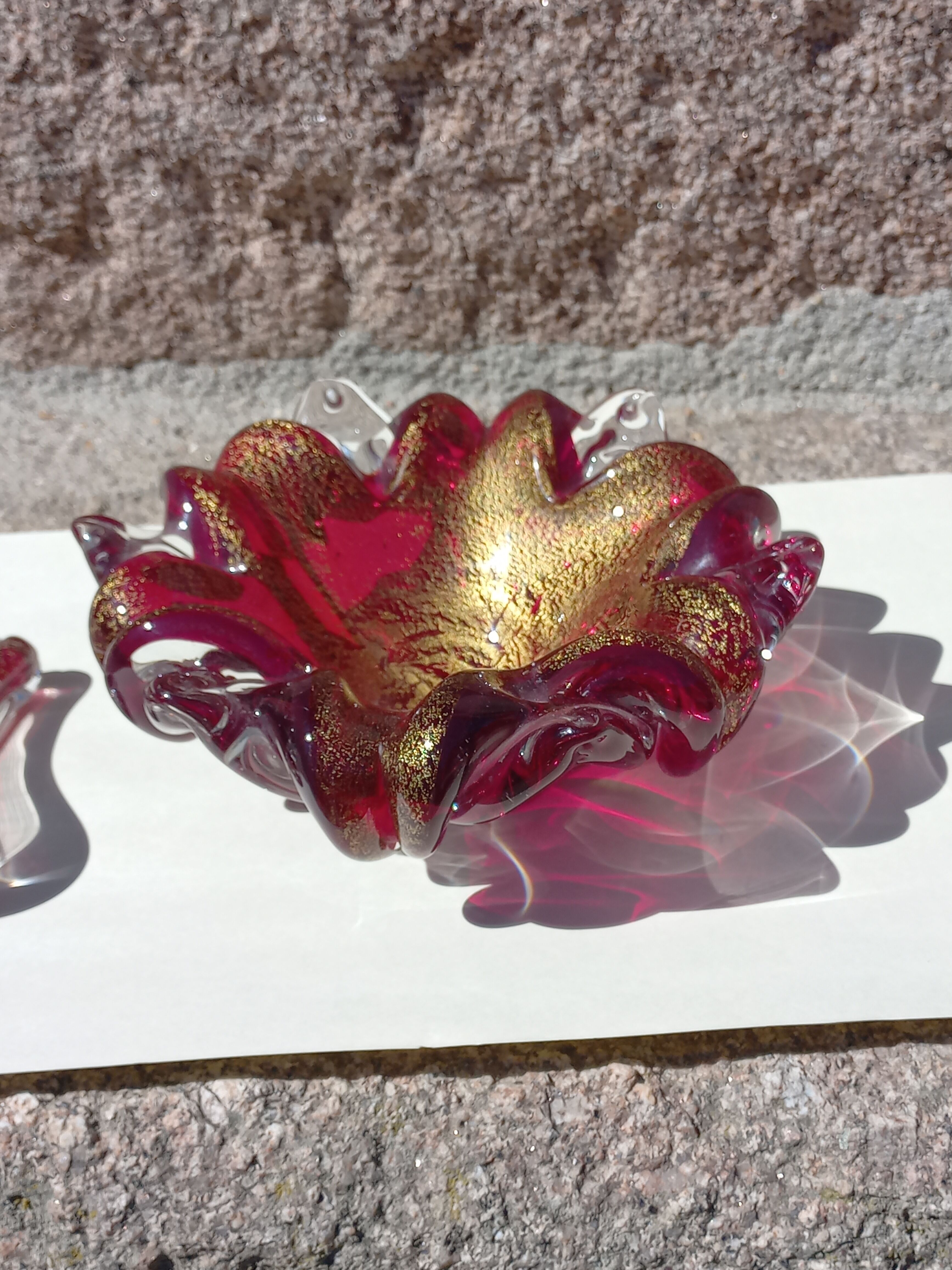 Cendrier et pilon verre et inclusions or Murano vintage