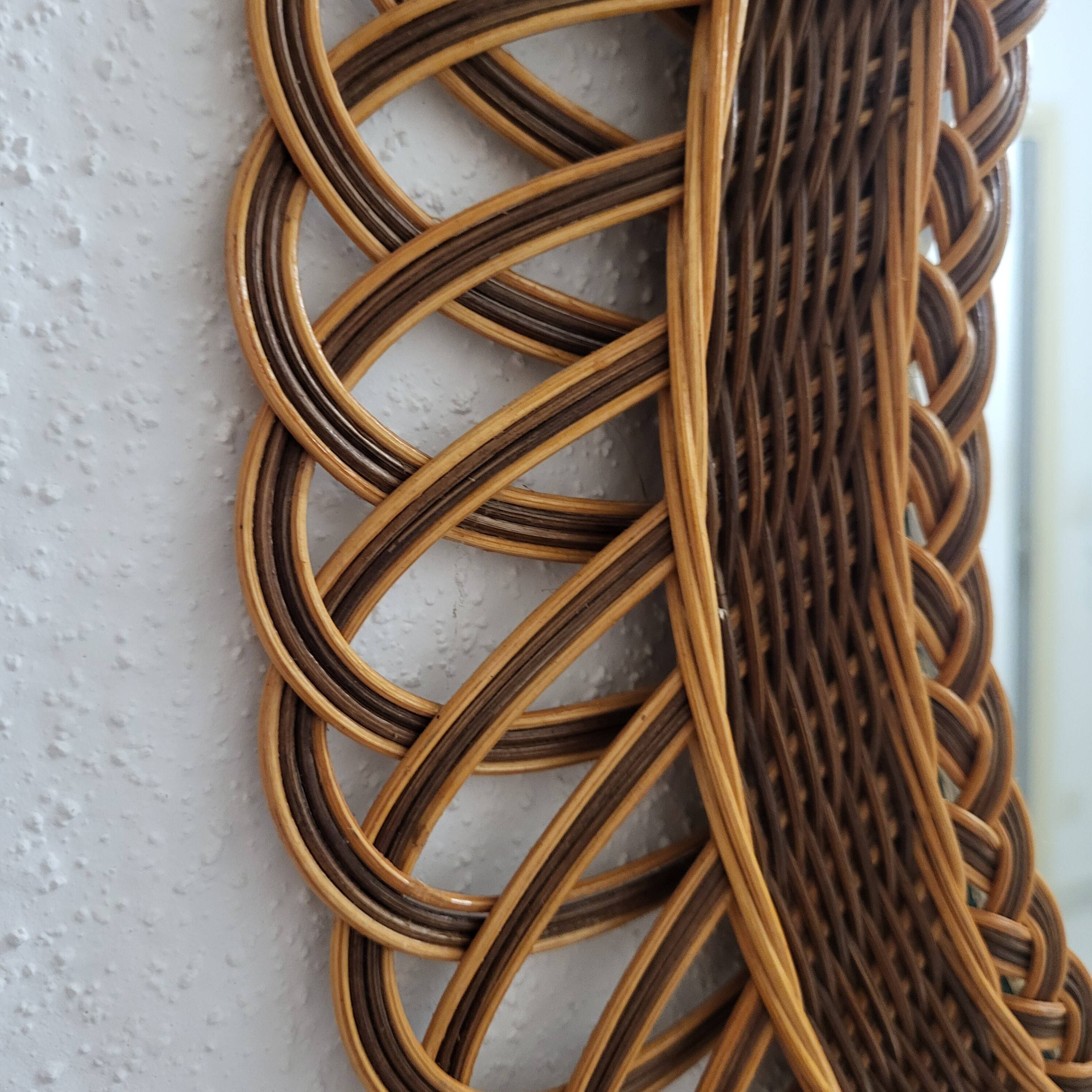 Woven rattan mirror, sunburst, vintage flower