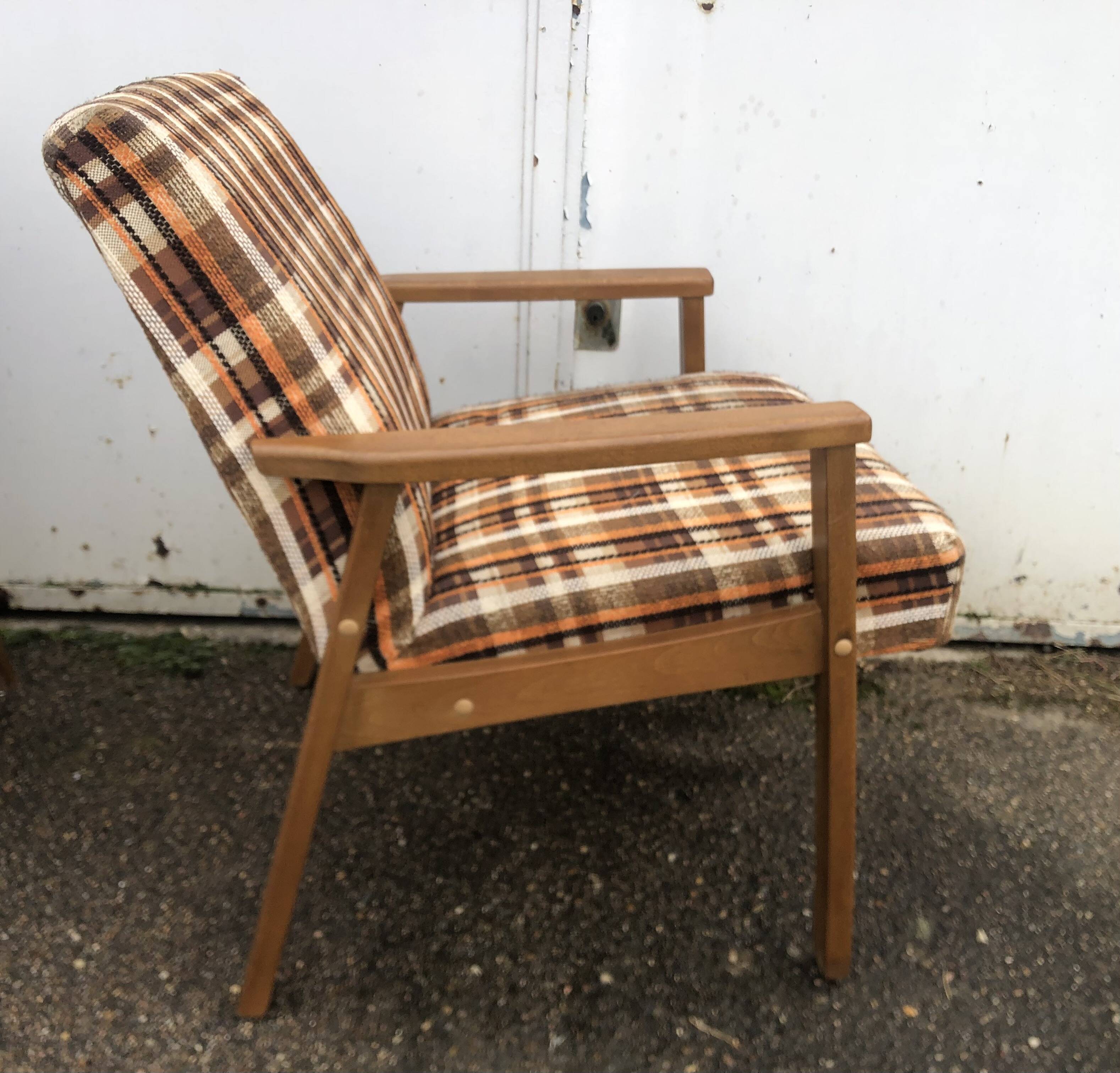 Vintage Scandinavian style armchairs in tartan fabric from the 60s
