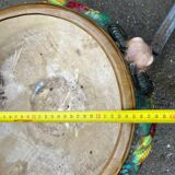 Large neoclassical majolica jardinière with ram's heads.