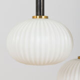 Ribbed glass and teak pendant lamp, 60s.
