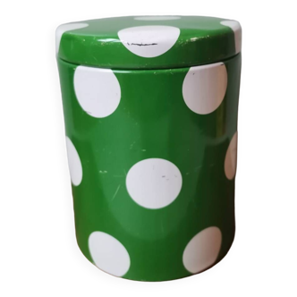 Vintage metal box with green polka dots massilly france
