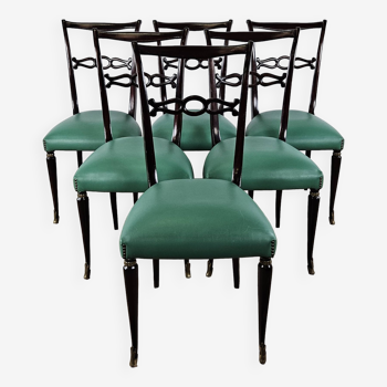 Ensemble de six chaises de salle à manger années 1950 dans le style de Paolo Buffa